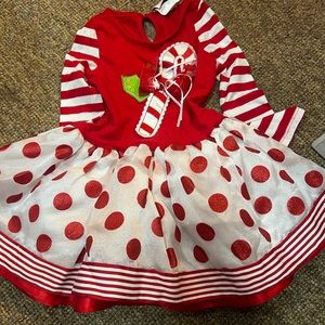 Rare Editions Red and White Striped Polka Dot Dress